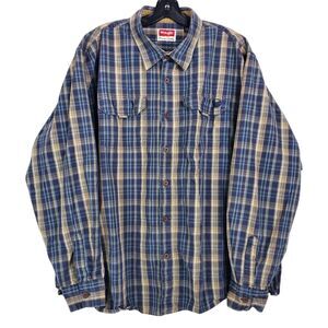 Vintage WRANGLER Shirt Mens XXL Blue Tartan Plaid Button Up Western Rodeo